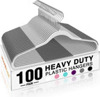 HOUSE DAY Heavy Duty Plastic Hangers 100 Pack, Clothes Hangers with Non-Slip Rubber Pads - 0.2 Inch Thin Space Saving Coat Hanger for Closet Organizer, 360° Swivel Hook for Shirts, Pants, Suit (Grey)