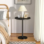 Small Round Side Table, Pedestal Accent End Table with Marble Base for Living Room, 15.8 x 15.8 x 21 Inches, Black