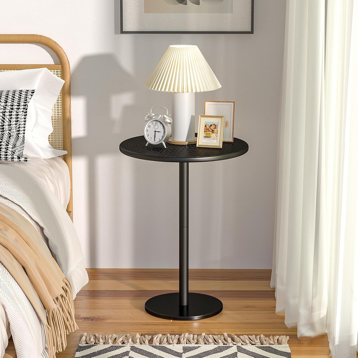 Small Round Side Table, Pedestal Accent End Table with Marble Base for Living Room, 15.8 x 15.8 x 21 Inches, Black