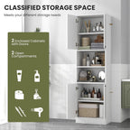 75” Kitchen Pantry Cabinet, Tall Freestanding Kitchen Hutch with 4 Doors, 2 Open Shelves & 4 Anti-Tipping Devices, Bathroom Storage Cabinet for Living Room, Dining Room (White)