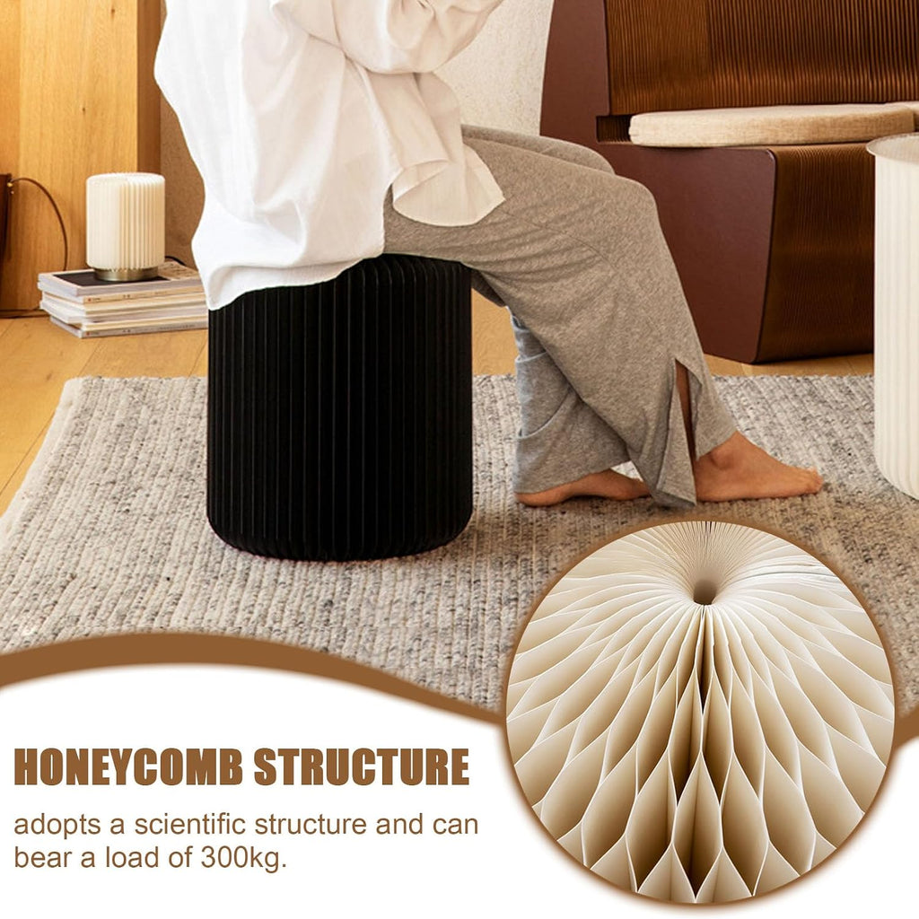 Paper Folding Stool with PU Cushion - Honeycomb Design Portable Folding Stool - Strong Load-Bearing Capacity - an Be Used As a Shoe Bench, Side Table, or Bedside Table,Red,L:37CM/14.5in