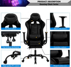 Black Gaming Chair with Footrest, PU Leather Gaming Chairs for Adults, High Back Comfy Office Chair Ergonomic Desk Chair Computer Chair, Reclining Gamer Chair, Height & Backrest Adjustable, 300 Lbs