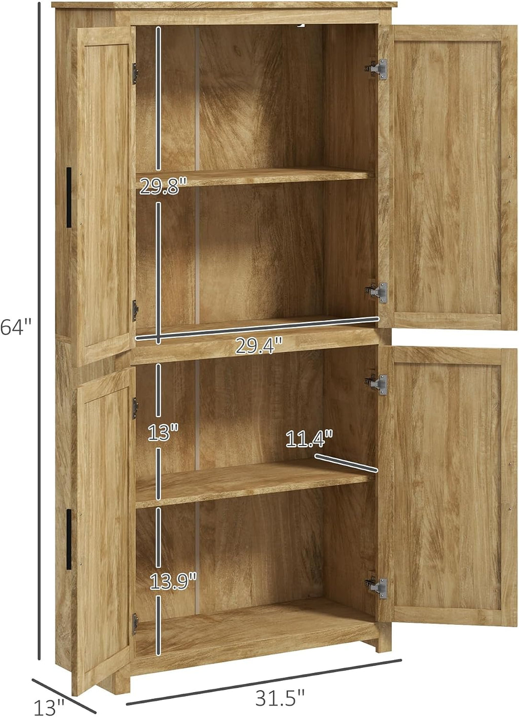 72" Tall Kitchen Pantry Storage Cabinet, Freestanding Buffet with 4 Rattan & Adjustable Shelves, Utility Cupboard Large Sideboard for Kitchen, Dining Room, Natural