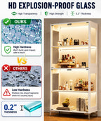Display Cabinet with Glass Doors, 4-Tier Curio Cabinet, Adjustable Shelves, 60,000 Color Lights for Collectibles, Glass Display Case with App & Remote Control, Bookcase, Storage Cabinet, White