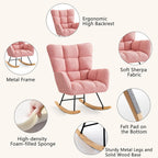 Furniliving Nursery Rocking Chair Upholstered Glider Rocking Chair Modern Accent Chair Padded Seat Reading Chair with High Backrest Comfy Chair for Living Room, Bedroom, Nursery, Pink, Teddy