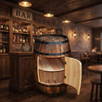 Wooden Whiskey Barrel Table Multi-Functional Wine Barrel Table For Living Room Bedroom Balcony Farmhouse Bar And Rustic Home Decoration With Solid Wood Structure (31.5×18.9×13.8in/80×48×35cm)