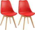 LSSBOUGHT Mid Century Modern Dining Chairs,Shell Lounge Plastic Side Chair with Soft Padded and Wooden Legs for Dining Room Living Room Bedroom Kitchen Set of 2 (red)