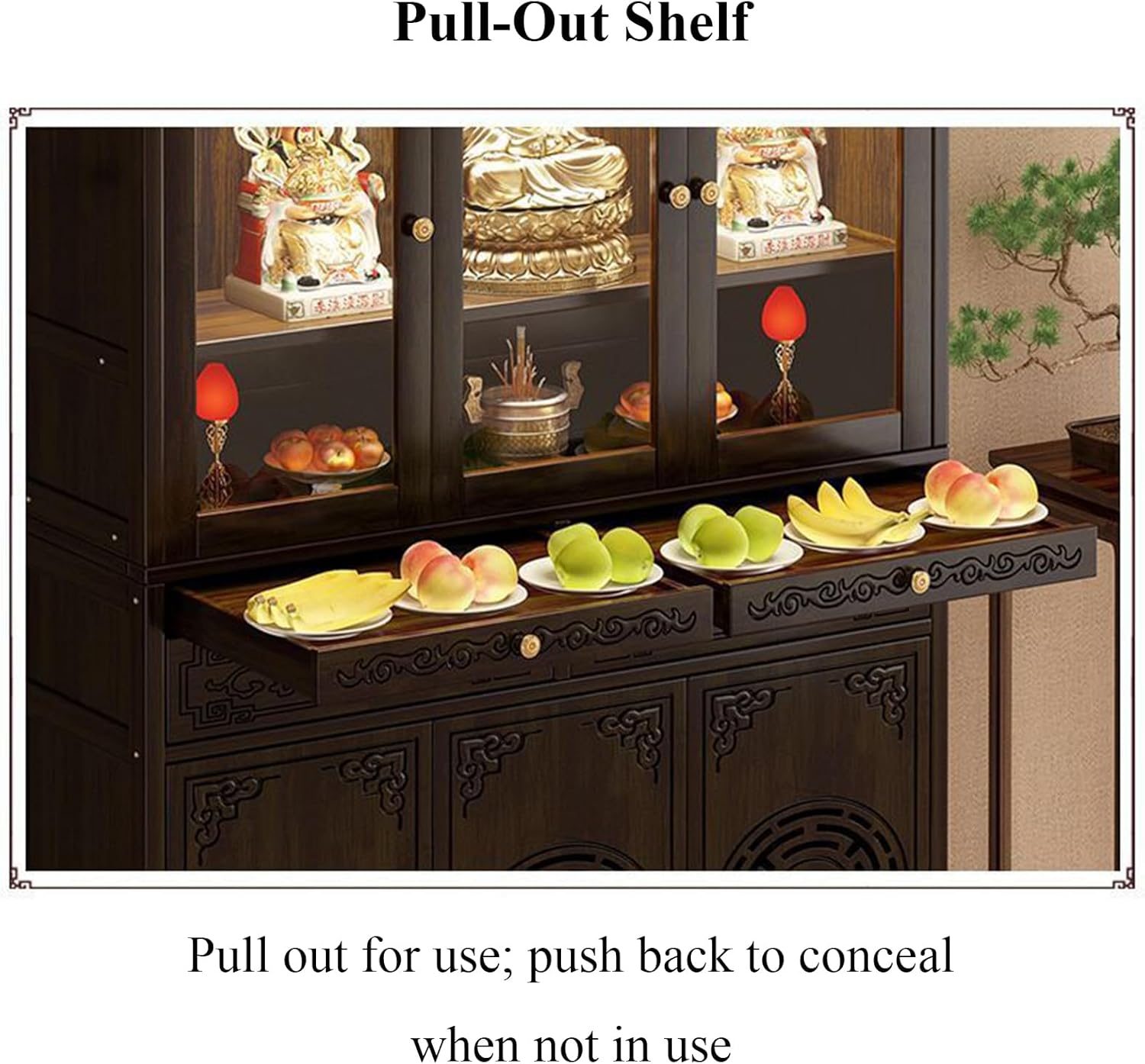 Buddhist Altar Cabinet, Wooden Meditation Table with Storage, Large Personal Shrine Table for Mindfulness and Practice