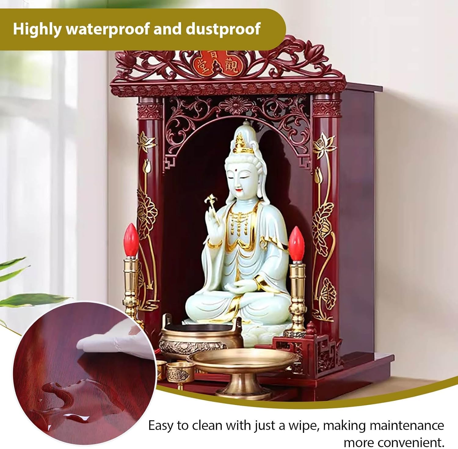 Wall Altar Shelf with Pull-Out Panel for Incense Offerings,Wall-Mounted Solid Wood Buddhist Shrine Altar Table for Meditation and Prayer(45 * 34 * 63.5cm/17.7 * 13.3 * 25in)