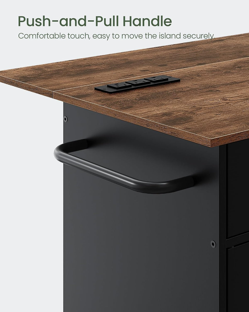 CHOEZON Kitchen Island, Kitchen Island Cart with One Double Cabinet and Drawer, Rolling Storage Cart with Power Strip, with Drop Leaf, for Kitchen, Living Room, Black and Rustic Brown MZD01UBFN1