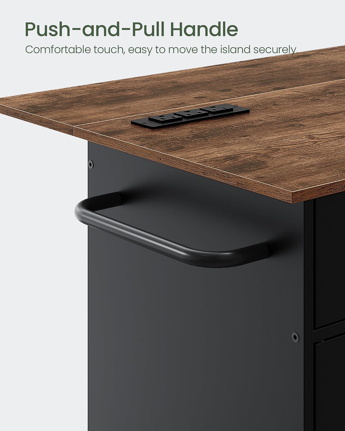 CHOEZON Kitchen Island, Kitchen Island Cart with One Double Cabinet and Drawer, Rolling Storage Cart with Power Strip, with Drop Leaf, for Kitchen, Living Room, Black and Rustic Brown MZD01UBFN1