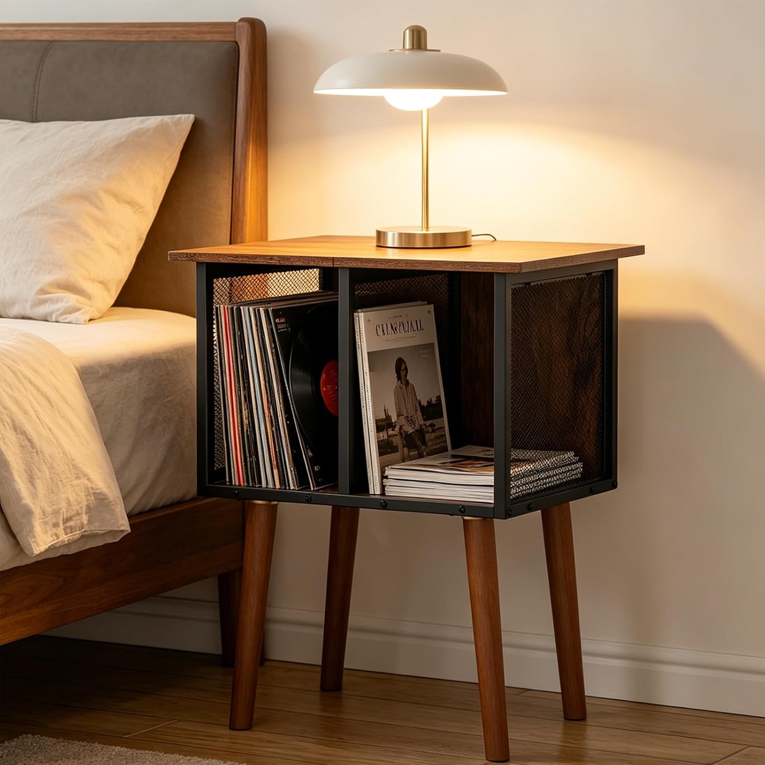 Record Player Stand, Vinyl Record Storage, Mid-Century Modern Record Holder Record Table, Vintage Vinyl Records Shelf Unit, Small Vinyls Organizer Records Cabinet, Album Storage for Vinyl Records