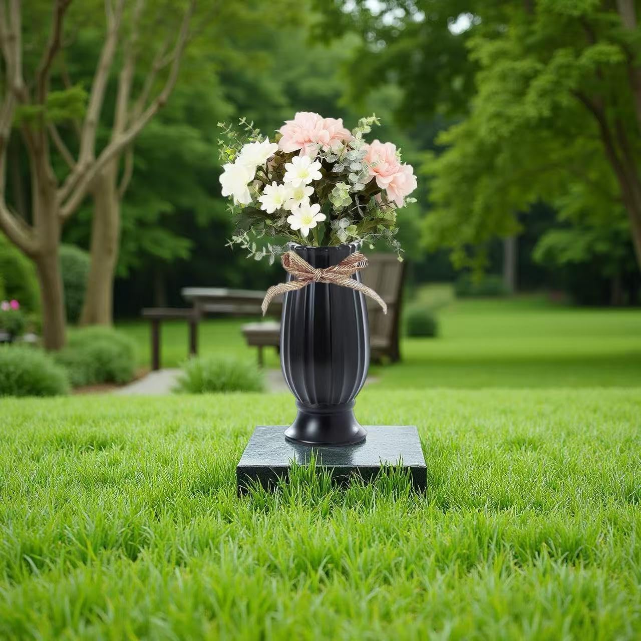 Grave Vases for Cemetery with Metal Spikes and Drainage Holes,Cemetery Vases for Headstones Memorial Gifts Loss of Loved One (Black)