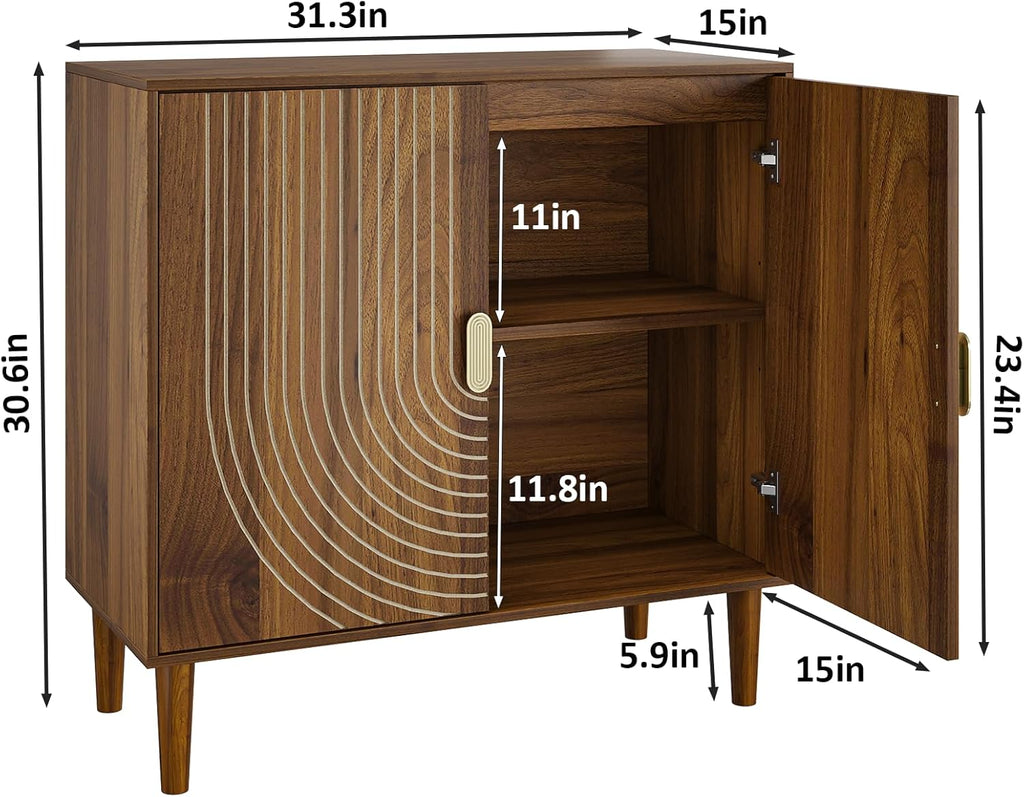 Sideboard Buffet Cabinet with Storage,Sideboard Buffet with Doors and Adjustable Shelf,Wooden Storage Cabinet, 31.3”W x 15.0”D x 30.6”H (Walnut)