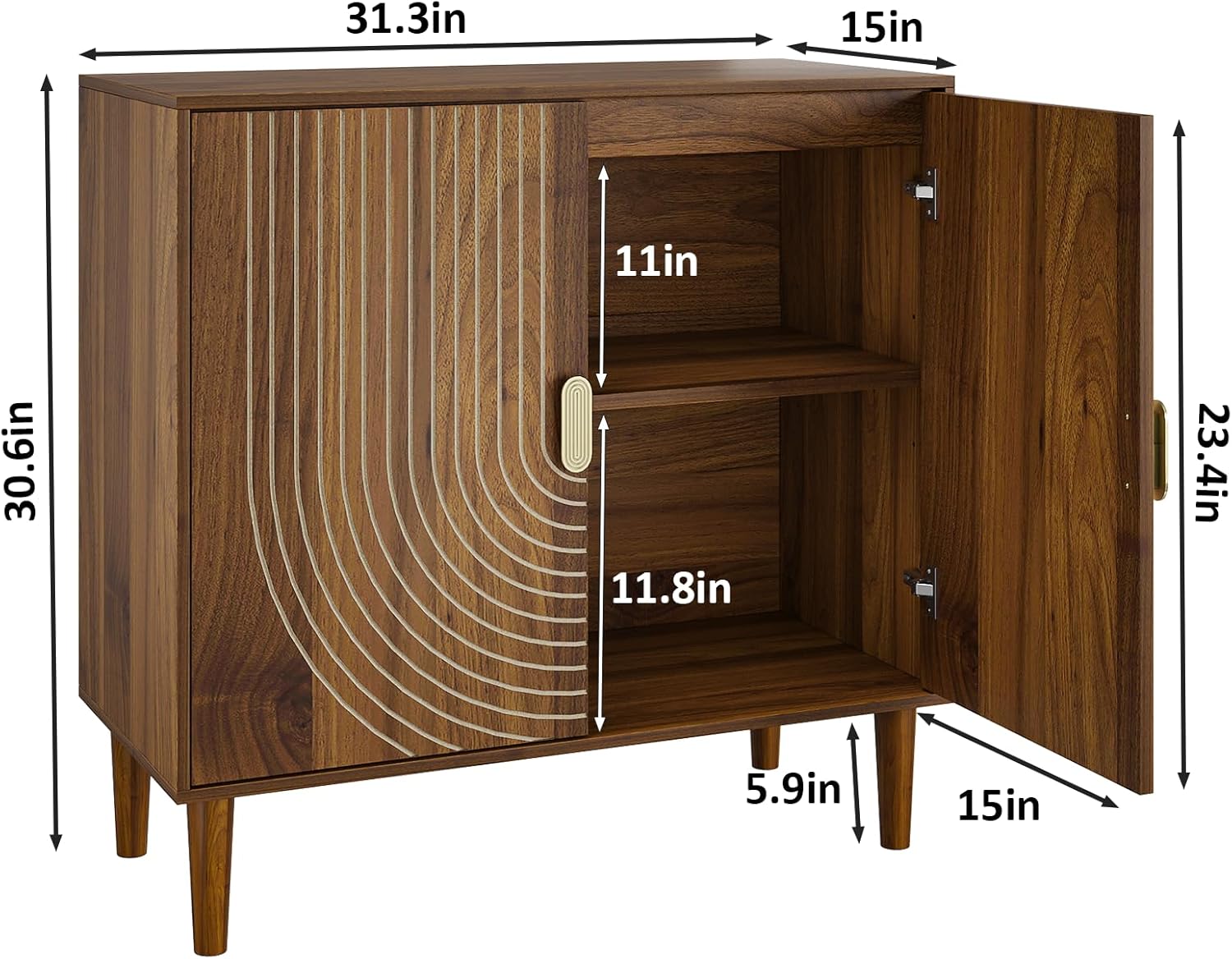 Sideboard Buffet Cabinet with Storage,Sideboard Buffet with Doors and Adjustable Shelf,Wooden Storage Cabinet, 31.3”W x 15.0”D x 30.6”H (Walnut)
