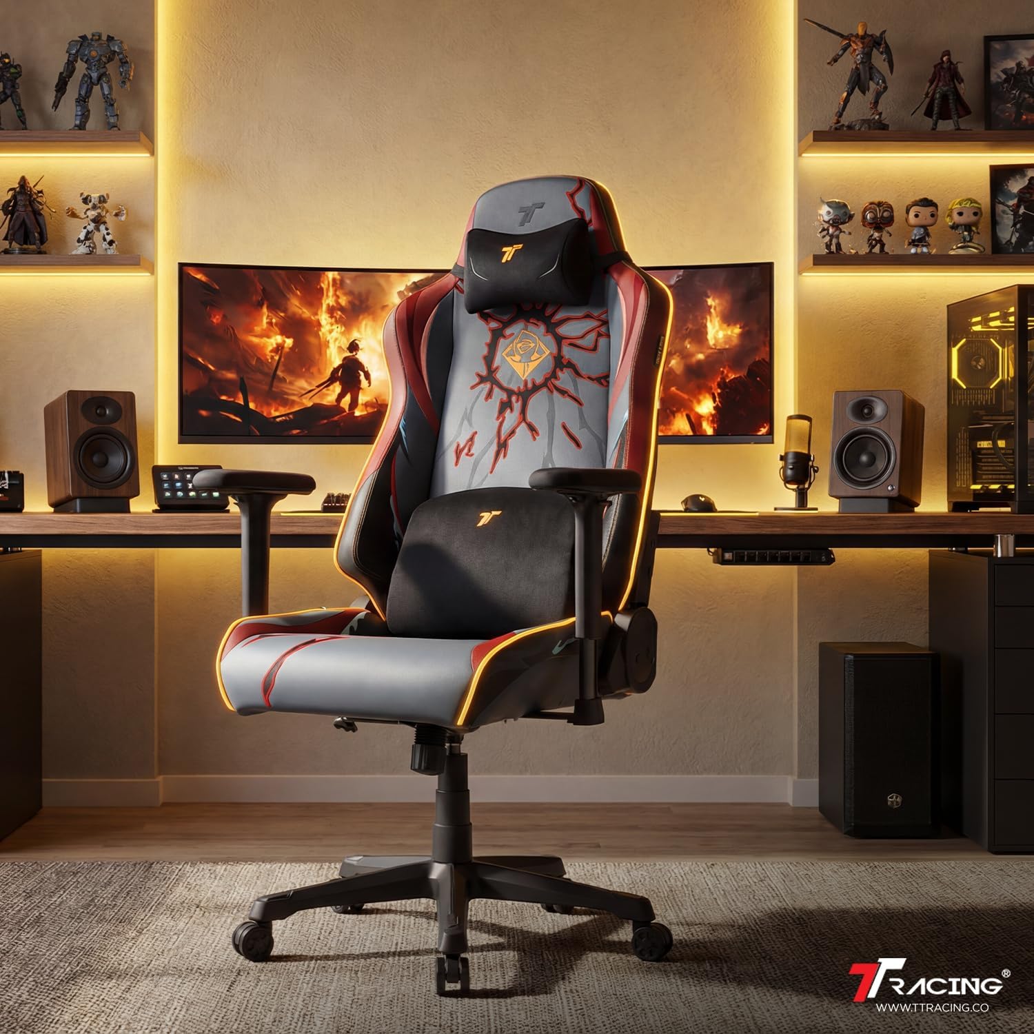 TTRACING Jujutsu Kaisen Yuji Itadori Gaming Chair with 22.6" Wide Seat | Premium faux leather & cold-cure foam, ideal for home office or streaming. Features full-tilt mechanism & 4D armrests.