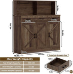 GarveeHome Farmhouse Sideboard Buffet with Microwave Stand, Barn Doors Buffet Storage Cabinet with Drawers and Shelves, Wood Coffee Bar Cabinet for Kitchen, Dining Room, Living Room, Brown