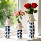 MOUGIGI Cute Family Face Vases Set of 3 - Unique Ceramic Bud Vases for Small Flower - Fun Modern Aesthetic Decor for Home - Pretty Decorative Flower Holder for Women and Kids for Spring