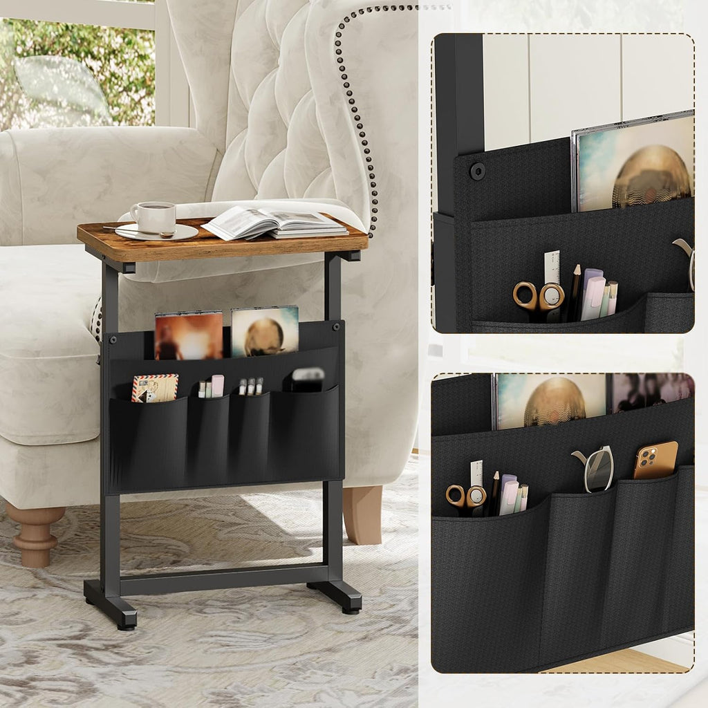 YATINEY Side Table, End Table, Small Couch Table, Sofa Table Adjustable Height, Drink Table for Living Room, Bedroom, Rustic Brown and Black ET40BR