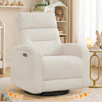 Power Swivel Rocker Recliner Chair for Nursery, Swivel Reclining Rocking Chairs, Electric Glider for Living Room, Upholstered Recliner Chairs for Bedroom, Corduroy White