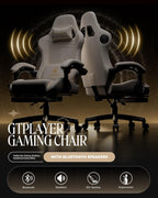 GTPLAYER Gaming Chair for Adults, Ergonomic Computer Game Chairs with Speakers, Footrest & Linkage Armrest, Reclining High Back Silla Gamer for Home Office, Ace Pro, Off-White
