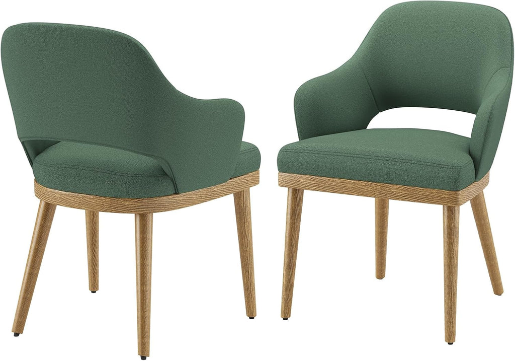 MALOL Wooden Dining Chairs Set of 2, Modern Fabric Upholstered Dining Room Chair, Kitchen Side Chairs, Farmhouse Dinner Chair with Open Back for Kitchen, Green