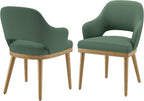 MALOL Wooden Dining Chairs Set of 2, Modern Fabric Upholstered Dining Room Chair, Kitchen Side Chairs, Farmhouse Dinner Chair with Open Back for Kitchen, Green