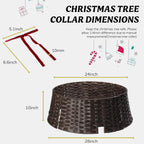 28" Christmas Tree Collar for Pencil Trees with 24Pcs Velvet Christmas Tree Bows,Cord Cut-Out, Basket Tree Skirt Collar Stand for 4.5-9 ft Artificial Trees