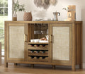 Rattan Wine Bar Cabinet, Boho Rattan Home Bar with Glass Holder and Drawer Style Racks, Oak Sideboard Buffet Storage Cabinet for Living Dining Room Kitchen (Caramel Oak)