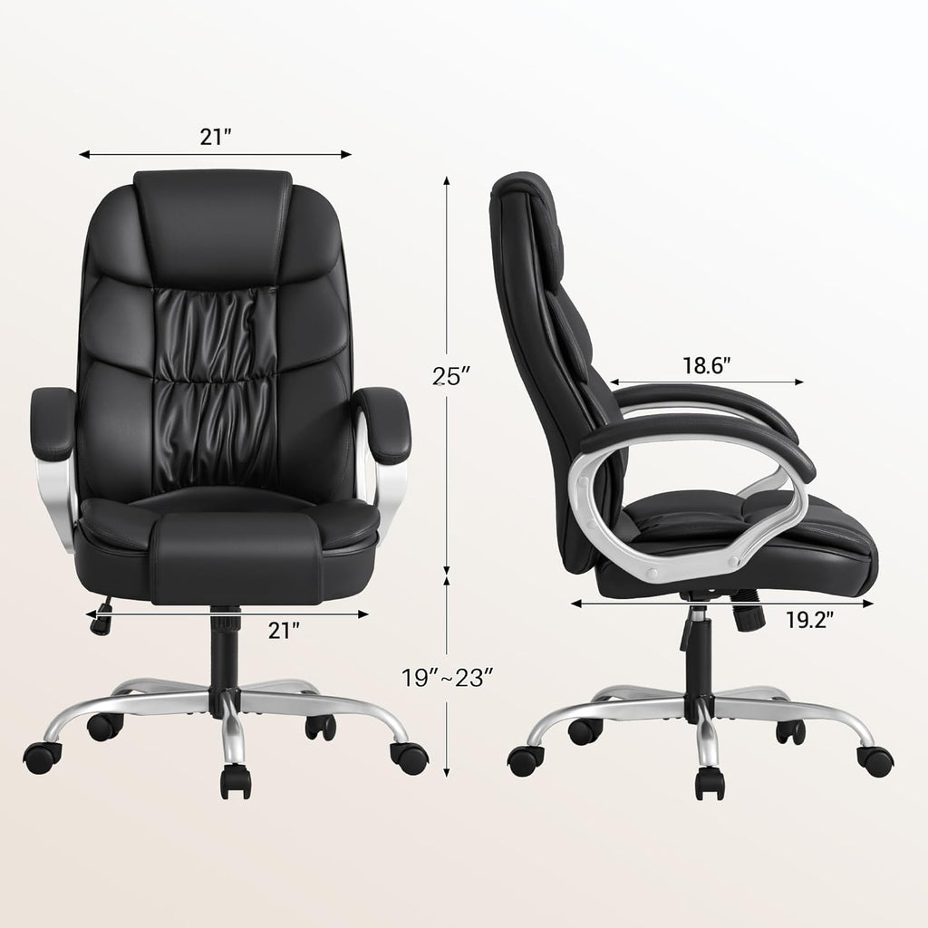 Homall Office Chair High Back Computer Desk Chair, PU Leather Adjustable Height Modern Executive Swivel Task Chair with Padded Armrests and Lumbar Support (Black)