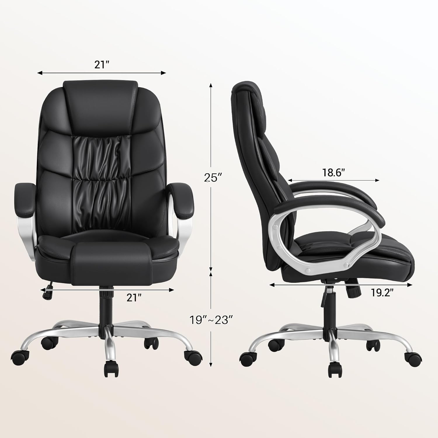 Homall Office Chair High Back Computer Desk Chair, PU Leather Adjustable Height Modern Executive Swivel Task Chair with Padded Armrests and Lumbar Support (Black)