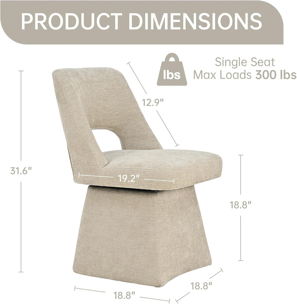 VKNOW Upholstered Swivel Dining Chairs, Modern Dining Room Chairs with Open Back, Chenille Fabric Kitchen Chairs for Dining Room, Living Room, Bedroom, Vanity, Khaki(1 Pack)