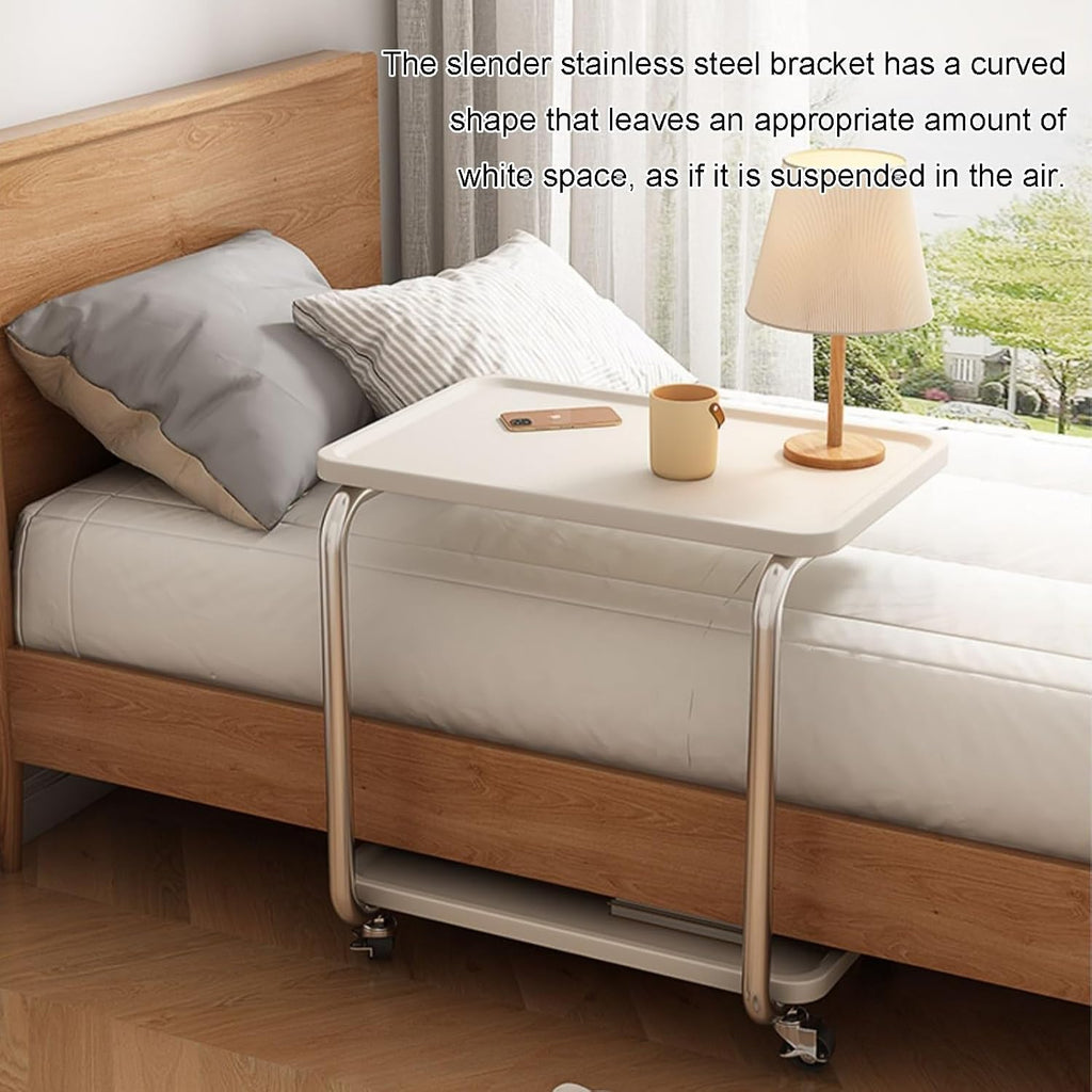 C Shaped End Table with Wheel TV Tray Sofa Table Metal Frame Waterproof Top Movable Laptop Side Table for Living Room Lightweight