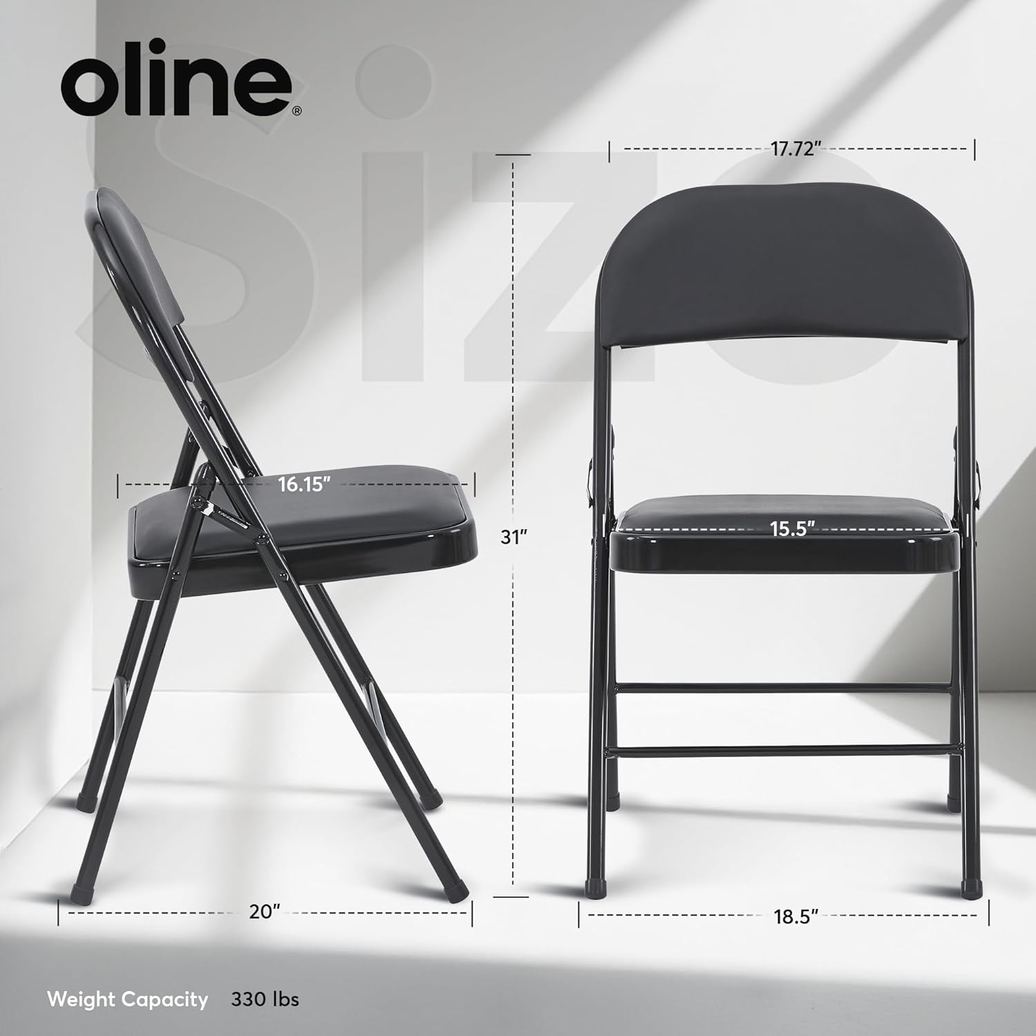 Oline Vinyl Folding Chairs, Padded Vinyl Cushion Chairs with Durable Metal Frame, Indoor Outdoor Stackable Foldable Guest Chairs for Office Wedding Kitchen Dining, 300lb Capacity (Black, 4 Pack)