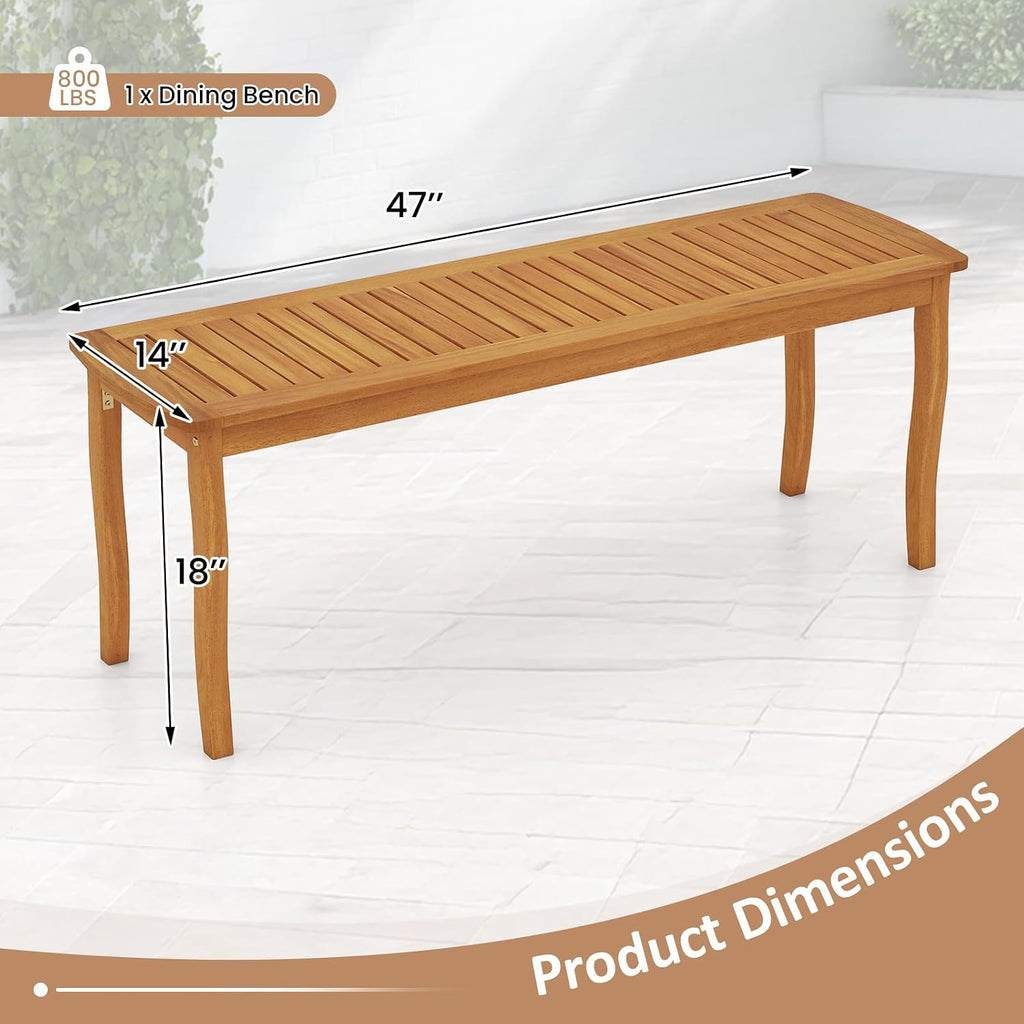 Tangkula Acacia Wood Outdoor Bench, 47" 2-Person Patio Dining Bench with Slatted Seat, Backless Wooden Entryway Bench, Farmhouse Indoor Outdoor Bench for Garden, Poolside, Deck & Park (2,Natural)
