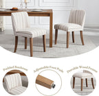 Mid-Century Dining Chairs Set of 4, Linen Fabric Khaki Striped Kitchen Chairs with Walnut Wood Leg Cushioned Back Modern Rustic Side Chairs for Living Room/Kitchen/Dining/Restaurant