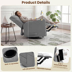 360° Swivel Rocker Recliner Chair with Adjustable Footrest, Rocking Chair Nursery with Phone Stand & Cup Holder,Manual Nursing Chair Glider Recliner Armchair for Adults, Living Room (Grey)