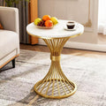 BeautyVerve Rock Plate Small End Tables for Living Room Coffee Tables, Modern Round Side Table with Like-Marble Hard Top, Metal Base, for Patio Bedroom, Corner Desk (Snow Mountain White)