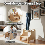 Toddler Step Stool for Kids, Toddler Kitchen Stool Helper with Handles & Non-Slip Pads, Wooden 2-Step Stool for Toddlers for Bathroom Sink, Potty Training, Kitchen & Bedroom 300lbs Capacity(Natural)