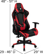 Flash Furniture X20 Fully Reclining LeatherSoft Racing Style Gaming Chair with and Lumbar Pillows, Ergonomic Padded Swivel Computer Chair, Red/Black