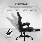 Gaming Chair with Pocket Spring Cushion, Ergonomic High Back Computer Chair with Footrest and Lumbar Support, Adjustable Height 360° Swivel Recliner, Black