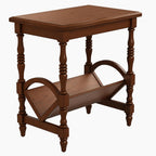 Classic Wooden Side Table with Magazine Rack, End Table with Rubberwood Legs and Birch Veneer Finish, Bedside Table with Storage Shelf for Living Room, Bedroom