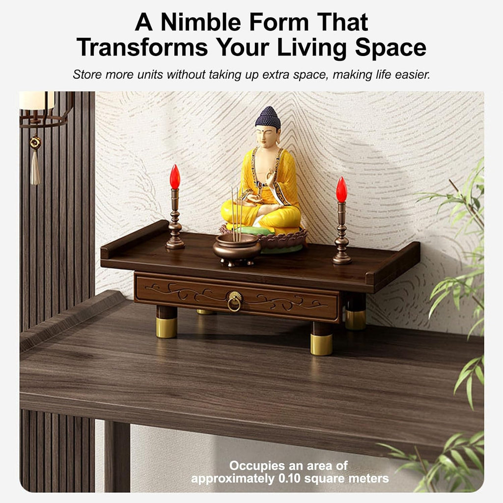 Meditation Altar Table, Personal Meditation Altar Cabinet, Small Puja Table, Tea Japanese, Altar Table with Storage & Drawers Prayer Shrine Desk(66 * 26cm/26 * 10.2in)