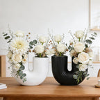Vipush Ceramic Vase Set for Modern Home Decor Aesthetic, White and Black Round Matte Infinity Vases for Decorative Gift, Flower Vases for Living Room Wedding Coffee Table Party Bedroom