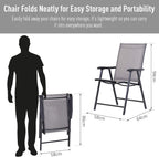 Set of 2 Patio Folding Chairs, Stackable Outdoor Sling Patio Dining Chairs with Armrests for Lawn, Camping, Dining, Beach, Metal Frame, No Assembly, Gray