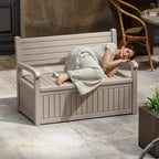 EasyUp 80 Gallon Outdoor Storage Bench, Waterproof Resin Deck Box with Lockable Lid Indoor Outdoor Storage Cushions Furniture Tools for Patio,Garden,and Porch (Gray)