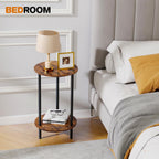Small Round Side Table, Brown Round End Table, 2-Tier Modern Accent/Bedside Table for Living Room-Brown