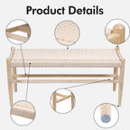 Solid Wood Entryway Bench with Shoe Storage, Rustic Oak Wood and Woven Design 31.5 Inch Long Seating for Living and Dining Rooms,Nature