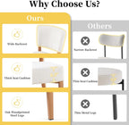 Stackable Dining Chairs Set of 2, Modern Fabric Upholstered Kitchen Side Chairs, Mid Century Modern Dining Room Chair with Oak Wood Grain Color Metal Legs for Small Spaces, White
