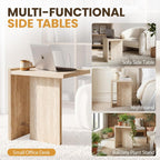 Hyfirm Faux Travertine Side Table for Living Room: Modern Sofa Couch End Table with Silver Metal Support Bar Small Accent Table for Bedroom Night Stand Bathroom Small Spaces (Natural Beige)